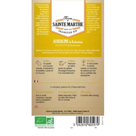 Samenbeutel Aubergine de Barbentane AB von La Ferme Sainte Marthe, biologisch zertifiziert