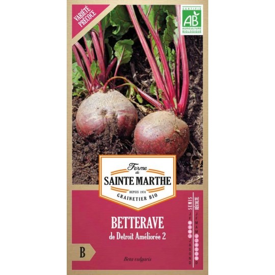 Bio-Samenbeutel Rote Bete Detroit Améliorée 2 von La Ferme Sainte Marthe, Sorte ohne erdigen Geschmack