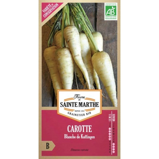 Bio-Samenbeutel weiße Karotte von Kuttingen AB von La Ferme Sainte Marthe, alte Schweizer Sorte