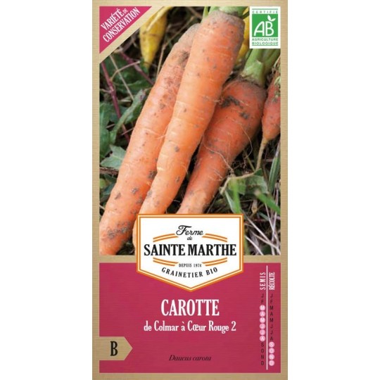 Bio-Samenbeutel Karotte de Colmar à Cœur Rouge 2 von La Ferme Sainte Marthe für biologischen Gemüsegarten