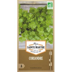 Bio-Samenbeutel Koriander von La Ferme Sainte Marthe mit üppigem grünem Laub