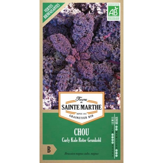 Bio-Samenbeutel mit Chou Curly Kale Roter Grunkohl AB von La Ferme Sainte Marthe für den Gemüsegarten