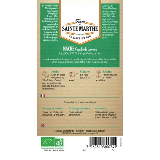 Samenbeutel Feldsalat Coquille de Louviers AB von La Ferme Sainte Marthe, traditionelle normannische Sorte
