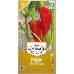 Bio-Samenbeutel Paprika Corno di Toro Rosso von La Ferme Sainte Marthe, italienische Sorte