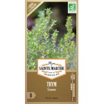 Samenbeutel Thymian Commun AB von La Ferme Sainte Marthe mit Thymianpflanze im Hintergrund
