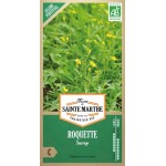 Bio-Samenbeutel mit roquette sauvage bio von Ferme Sainte Marthe mit grünen Pflanzen und gelben Blüten