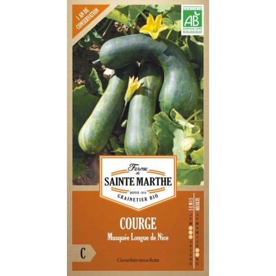 Bio-Samenbeutel mit Courge Musquée Longue de Nice von der Ferme Sainte Marthe, alte französische Sorte