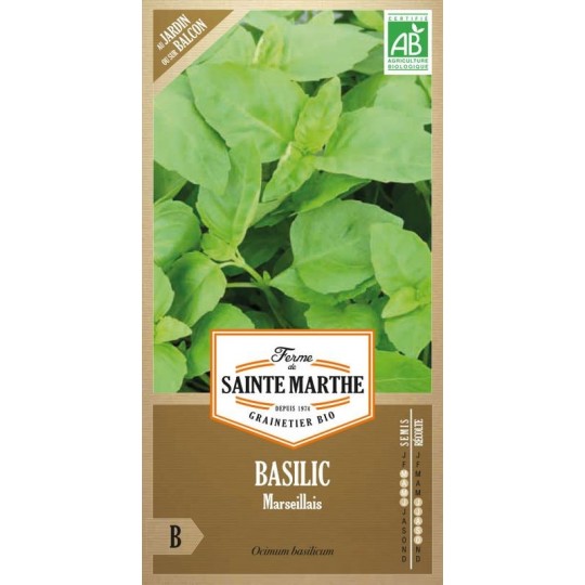 Samenbeutel von Bio-Marseiller Basilikum La Ferme Sainte Marthe, traditionelle provenzalische Sorte