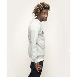 Mann trägt graumeliertes Rundhals-Sweatshirt aus French Terry, gerader lässiger Schnitt, moderner Casual-Stil