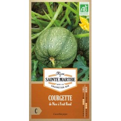 Courgette de Nice à Fruit Rond AB von La Ferme Sainte Marthe, traditionelle Bio-Sorte mit kugelförmigen hellgrün marmorierten Fr