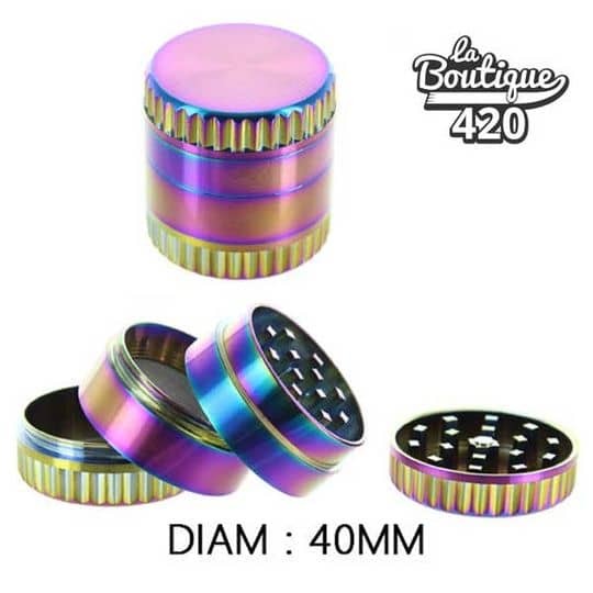 Champ High Fluted Bezel Rainbow Grinder 40mm aus regenbogenfarbenem Aluminium, 4-teilig mit Pollenfänger