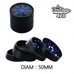Grinder Alu Polinizador blau 50mm 4-teilig mit Pollenfänger und integriertem Sieb