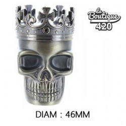 Skull Gold Grinder 46mm mit dekorativer Krone und Pollenfänger, 3-teilig aus Metall