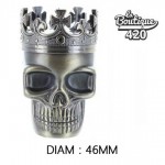 Skull Gold Grinder 46mm mit dekorativer Krone und Pollenfänger, 3-teilig aus Metall