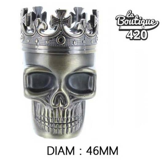 Skull Gold Grinder 46mm mit dekorativer Krone und Pollenfänger, 3-teilig aus Metall