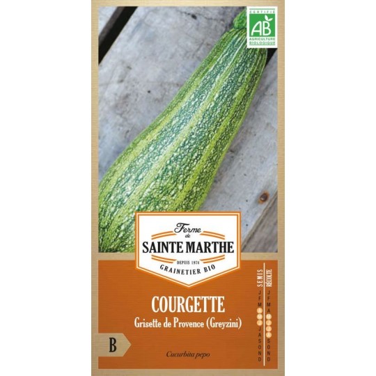 Samenbeutel mit biologischen AB-Samen der Courgette Grisette de Provence Greyzini von La Ferme Sainte Marthe