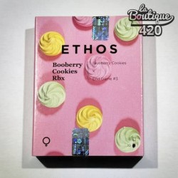 Offizielle Verpackung der feminisierten Booberry Cookies RBX Samen von Ethos Genetics mit rosa Design und bunten Dekorationen