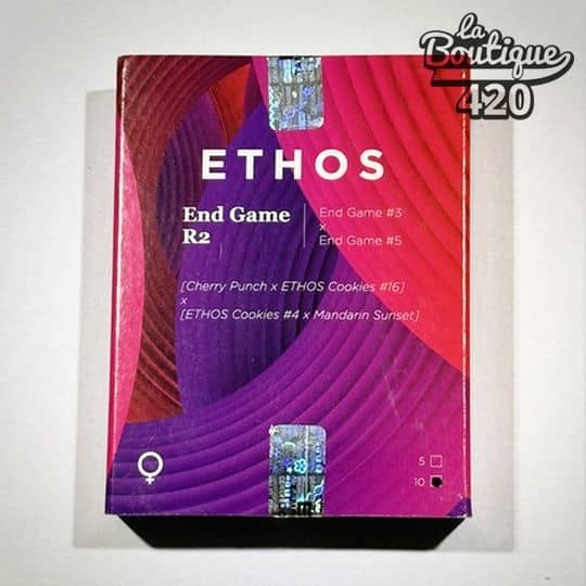 Packung der feminisierten End Game R2 Samen von Ethos Genetics, premium Indica-Hybrid mit komplexer Genetik