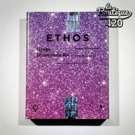 Packung der feminisierten Grape Diamonds R2-Samen von Ethos Genetics in glitzernd violetter Verpackung