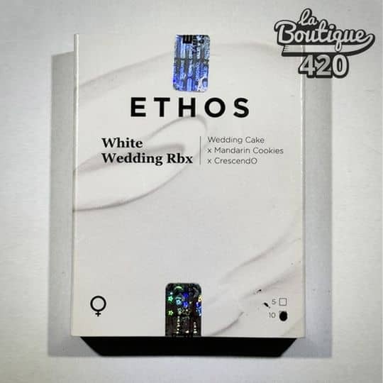 Premium-Verpackung der feminisierten White Wedding RBX-Samen von Ethos Genetics, Hybrid aus Wedding Cake x Mandarin Cookies