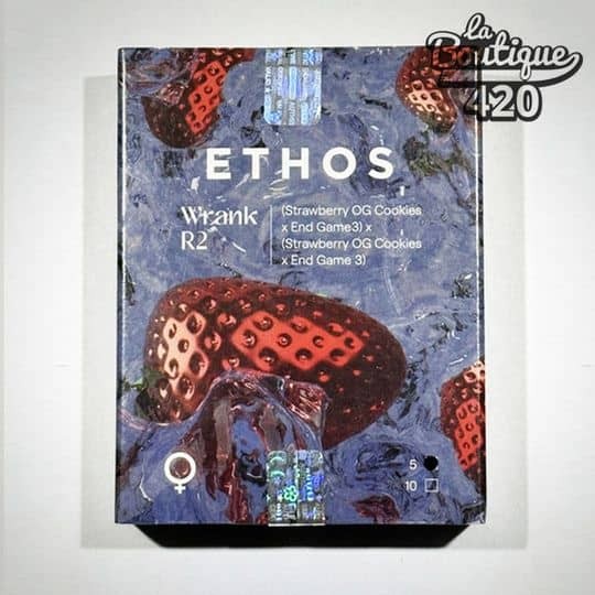 Verpackung der feminisierten Wrank R2-Samen von Ethos Genetics, Hybrid aus Strawberry OG Cookies x End Game 3
