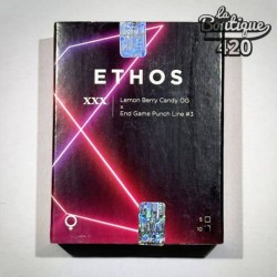 Premium-Verpackung der feminisierten XXX-Sorte von Ethos Genetics, Indica-dominanter Hybrid mit fruchtigen Aromen