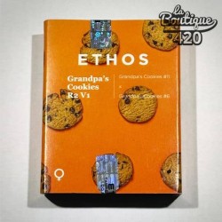 Orangefarbene Verpackung der feminisierten Grandpa's Cookies R2V1-Samen von Ethos Genetics mit Cookie-Abbildungen