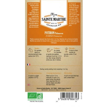 Samenbeutel der Potiron Potimarron AB von La Ferme Sainte Marthe, zertifizierte biologische Sorte