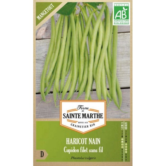 Samen der Haricot Nain Cupidon Filet Sans Fil Mangetout bio AB von La Ferme Sainte Marthe für den Gemüsegarten