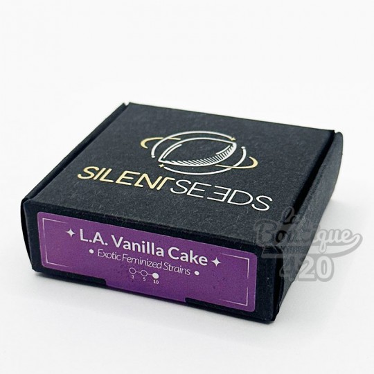 Boîte de graines Silent Seeds L.A. Vanilla Cake féminisées, variété californienne premium hybride Indica