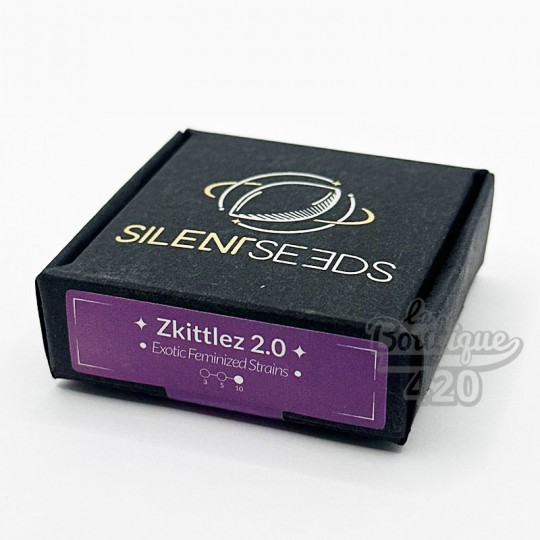Silent Seeds Zkittlez 2.0 feminisierte Samen in premium violett-schwarzer Sammlerverpackung