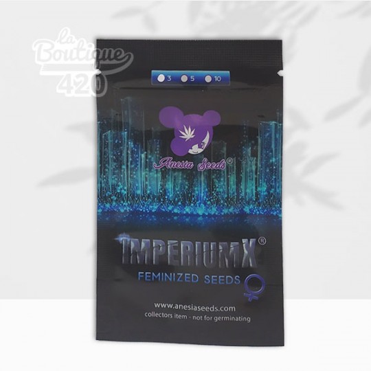 Samenpackung der feminisierten IMPERIUM X von Anesia Seeds, Cannabis-Hybridsorte mit Weltrekord-THC-Gehalt von 36%