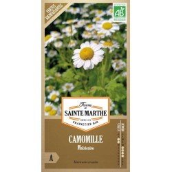 Samenbeutel mit biologischer Echter Kamille mit weißen Blüten und gelbem Herzen von La Ferme Sainte Marthe AB-zertifiziert