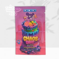 Packaging coloré des graines Chaos Cake Auto d'Anesia Seeds avec illustration de gâteau multicolore et informations produit