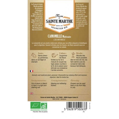 Zertifizierter Bio-Samenbeutel mit nachbaufähigen Camomille Matricaire AB von La Ferme Sainte Marthe