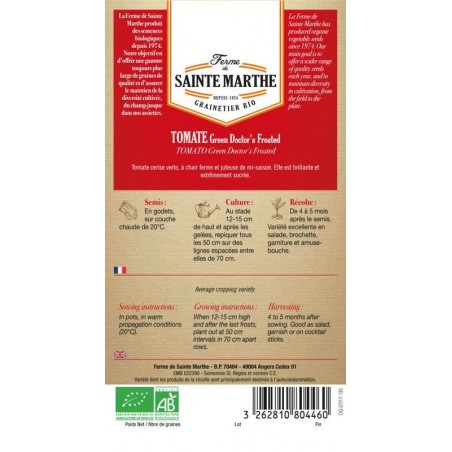 Samenbeutel von Ferme Sainte Marthe Tomate Green Doctor's Frosted AB mit Anbauinformationen