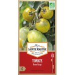 Bio-Samenbeutel Tomate Green Grape AB mit reifen grünen Kirschtomaten an der Pflanze