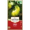 Samenbeutel mit bio Tomatensamen Green Zebra von La Ferme Sainte Marthe mit grün-gelb gestreiften Früchten