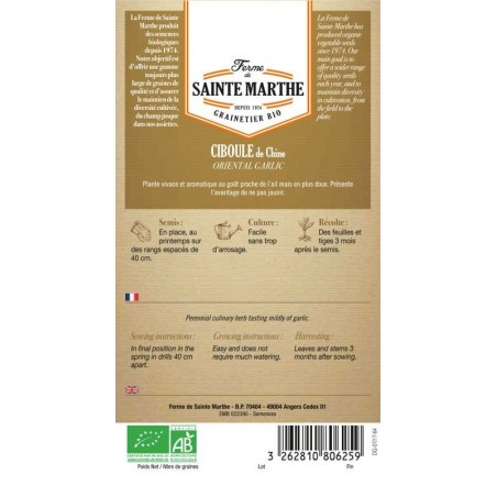 Samenbeutel mit Ciboule de Chine AB von La Ferme Sainte Marthe, biologisch zertifiziert für aromatische Kultur