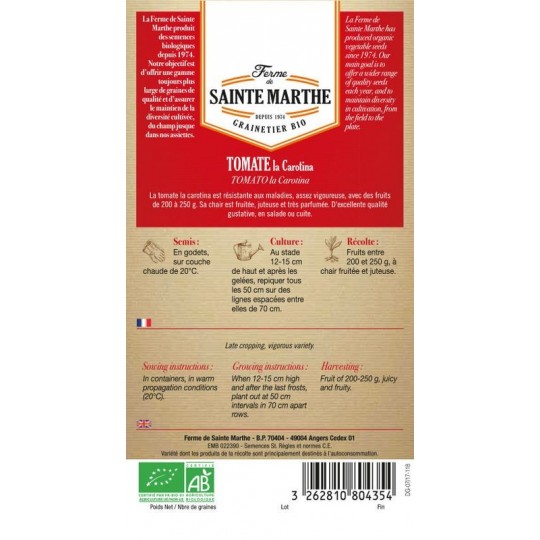 Samenbeutel Tomate La Carotina AB von La Ferme Sainte Marthe, zertifizierte alte Bio-Sorte