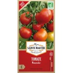Bio-Samenbeutel Tomate Moneymaker von La Ferme Sainte Marthe mit reifen roten Tomaten an der Pflanze