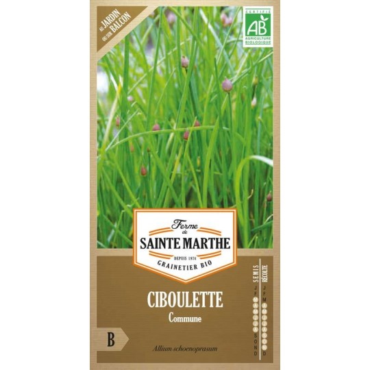 Bio-Samenbeutel mit ciboulette commune von La Ferme Sainte Marthe mit wachsenden grünen Pflanzen