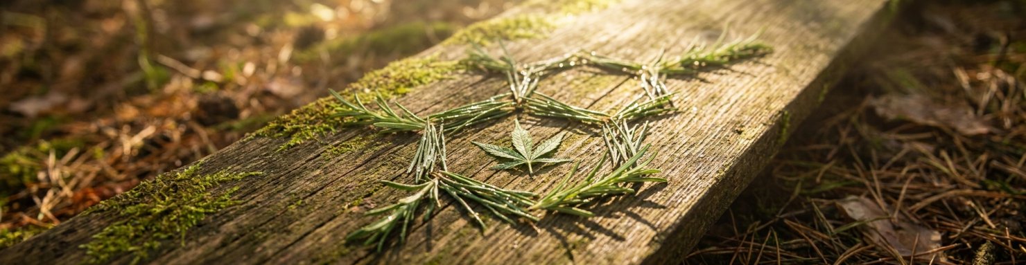 Aiguilles de pin et romarin évoquant les isomères alpha et beta du pinène dans le cannabis