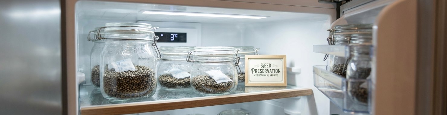 Conservation graines cannabis au réfrigérateur dans des bocaux hermetiques