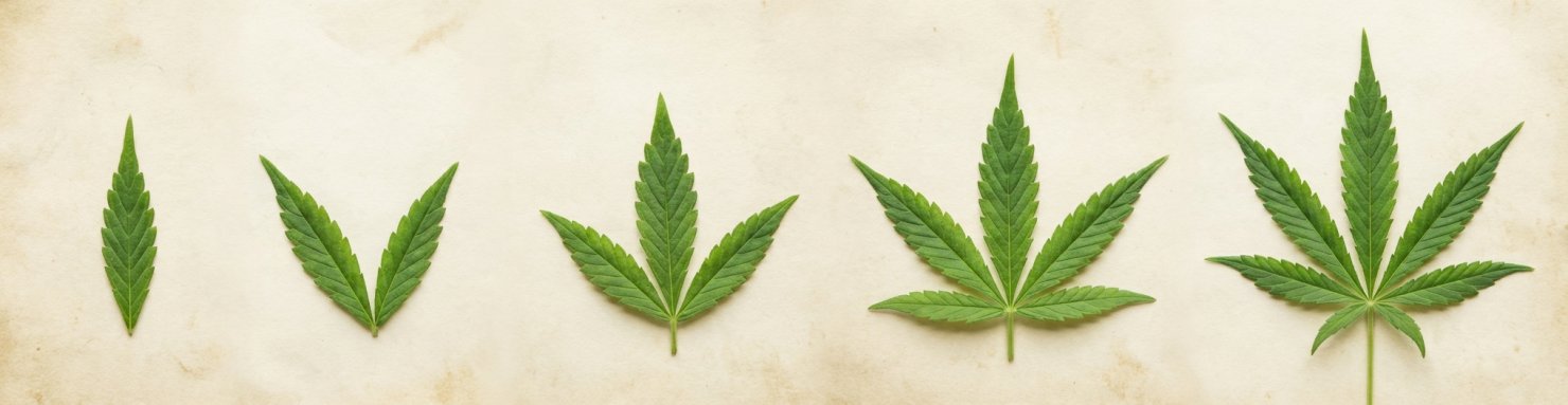 Folioles de la feuille de cannabis disposées en éventail, étude botanique