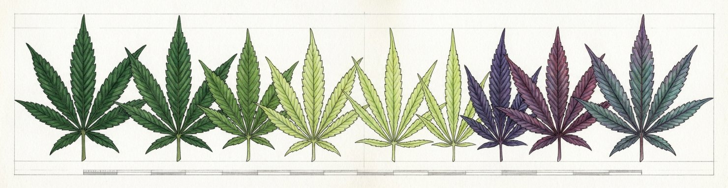 Variations de couleur des feuilles de cannabis indica sativa et purple