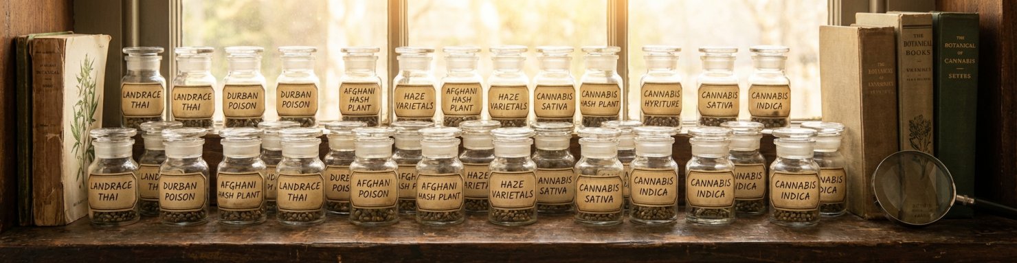 Collection de graines de cannabis indica et sativa en bocaux