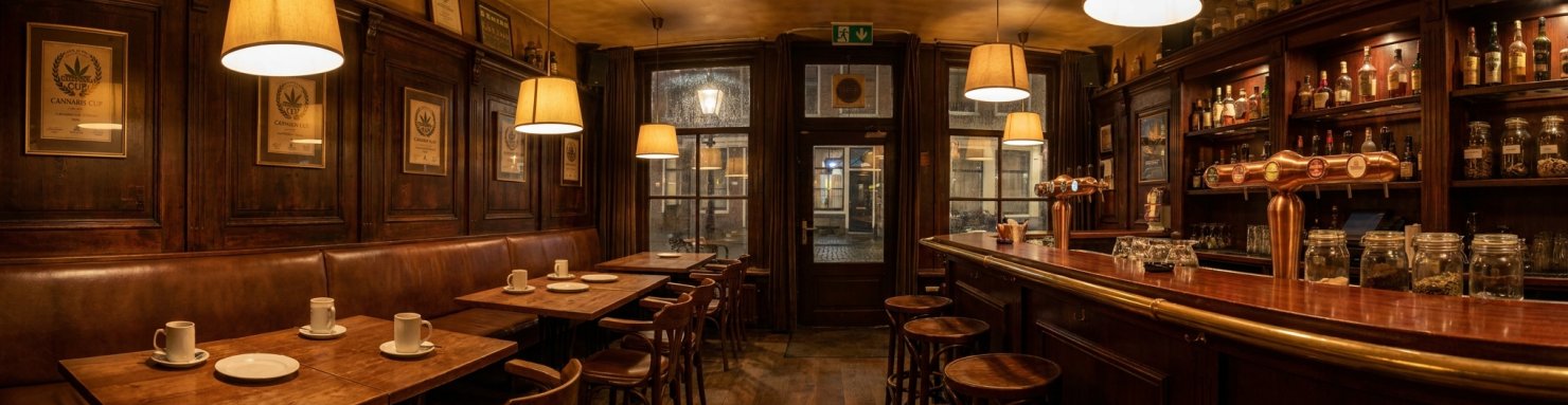 Interieur du Barneys Coffeeshop Amsterdam ambiance pub hollandais bois sombre lumiere chaude