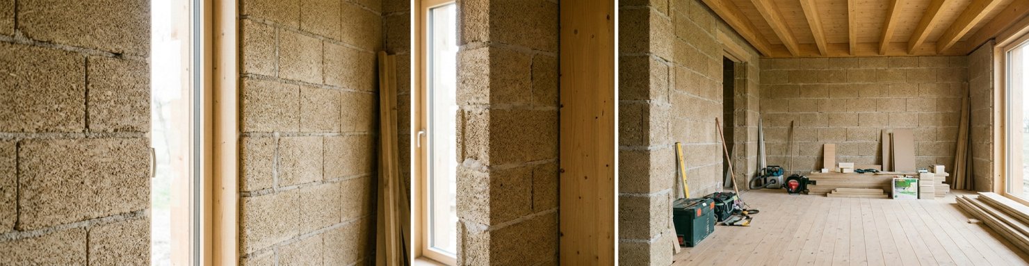 Mur en blocs de chanvre IsoHemp empilés : performance thermique et isolation perspirante d'une construction biosourcée
