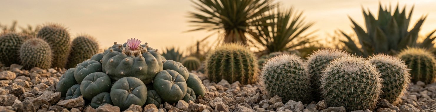 Cactacées emblématiques du désert de Chihuahua : peyotl, mammillaires et echinocactus